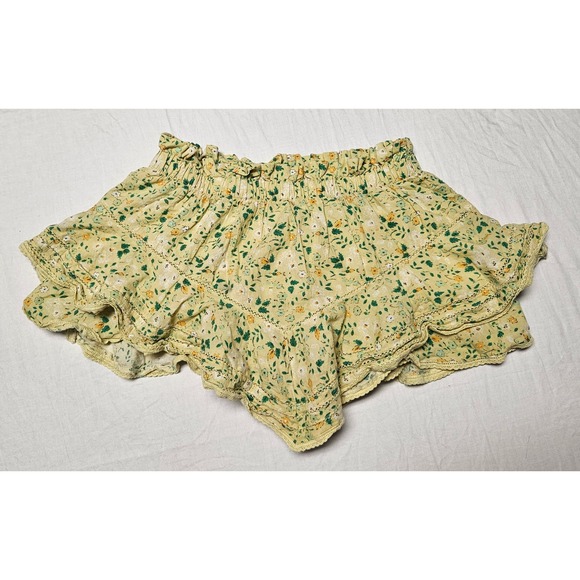 aerie Pants - Aerie Ruffle Skort Women M Yellow Floral Smocked Cotton Boho Festival Shorts
